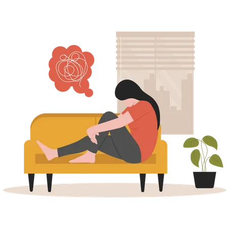 Sad girl sitting on sofa  Illustration