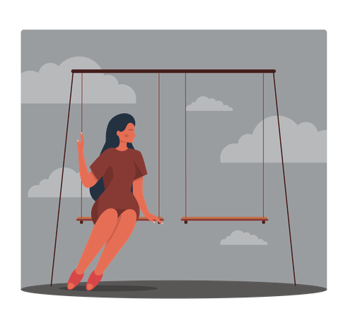 Sad girl sitting on swings  Ilustración