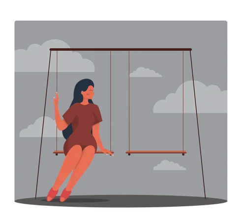 Sad girl sitting on swings  Illustration