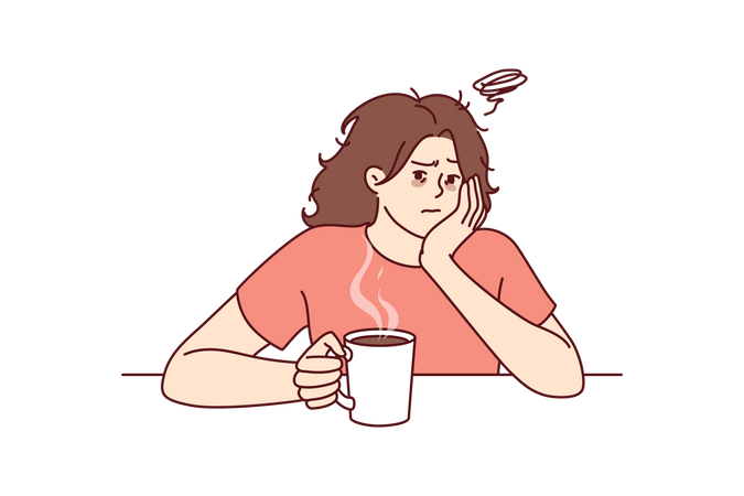 Sad girl thinking in morning  Illustration