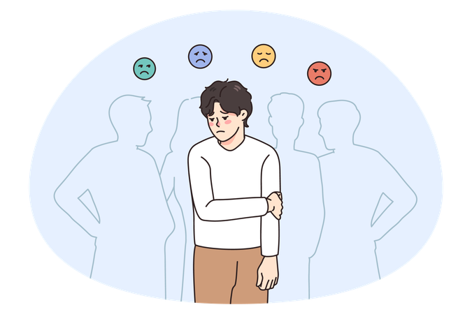 Sad guy feel uncomfortable in society  Illustration