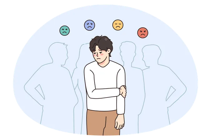 Sad guy feel uncomfortable in society  Illustration