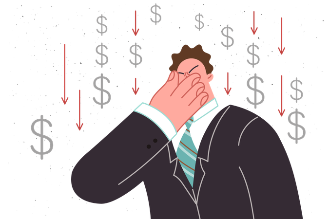 Sad investor is upset about loss investment in company  イラスト