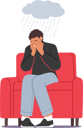 Sad male character feeling depressed  イラスト