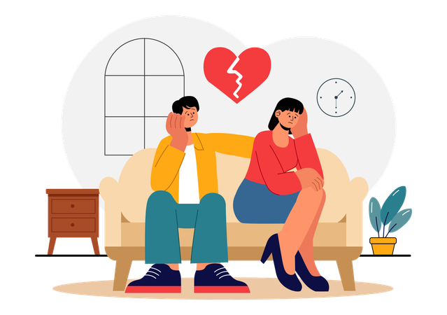 Sad man and woman having heart broken  Illustration