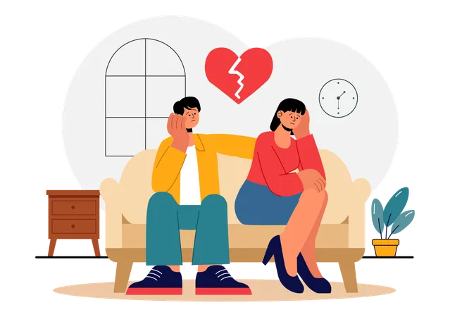 Sad man and woman having heart broken  Illustration