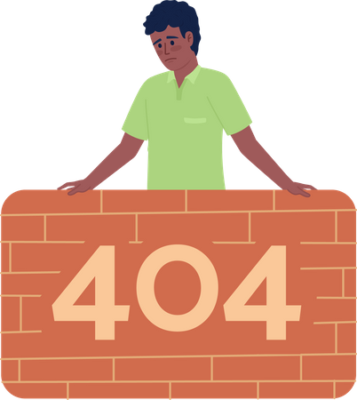 Sad man behind brick wall 404 page not found  Illustration