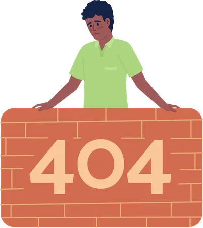 Sad man behind brick wall 404 page not found  Illustration