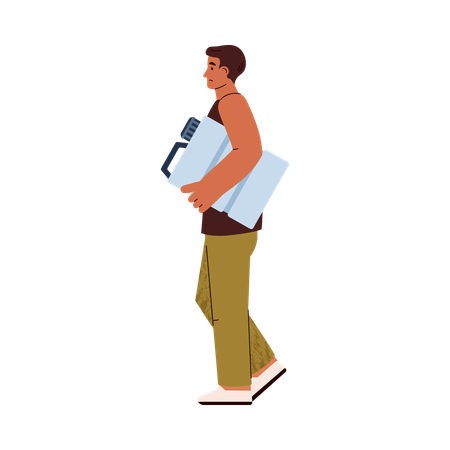 Sad man carrying gallon of drinking water  Illustration