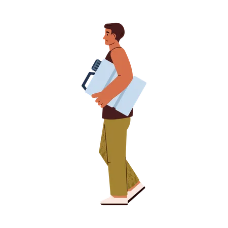 Sad man carrying gallon of drinking water  Illustration