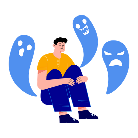 Sad man feeling anxiety  Illustration