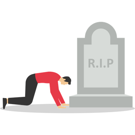 Sad man grieving in cemetery  Illustration