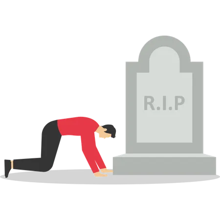 Sad man grieving in cemetery  Illustration