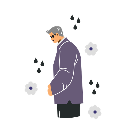 Sad man in grieving loss of relative  Illustration