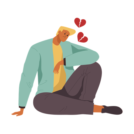 Sad man sitting alone for broken heart  Illustration