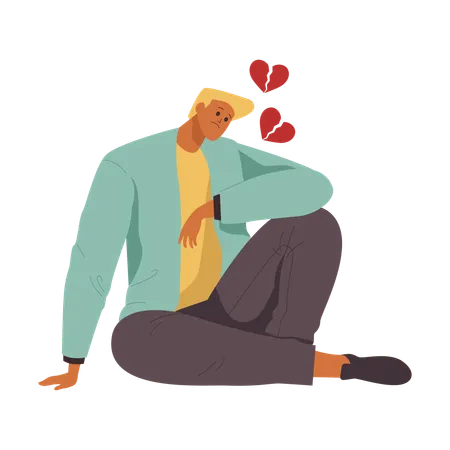 Sad man sitting alone for broken heart  Illustration