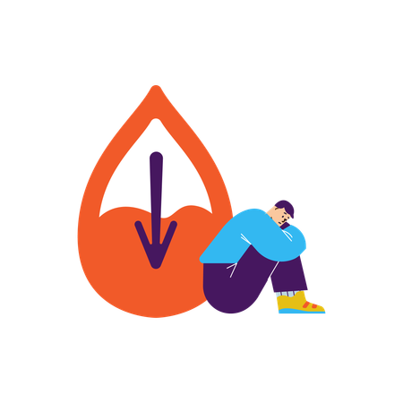 Sad man sitting on floor while suffering from blood diseases  Illustration