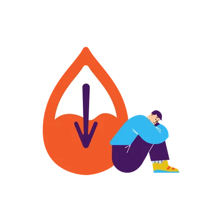 Sad man sitting on floor while suffering from blood diseases  Illustration