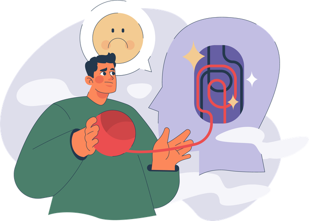 Sad man solving business problem  Illustration