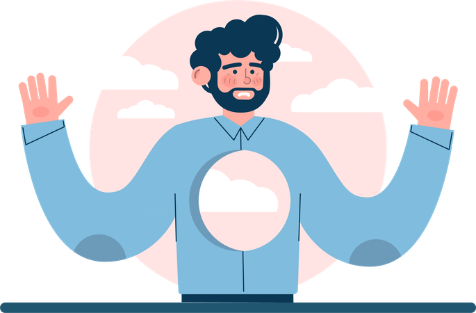 Sad man standing with open hands  Illustration