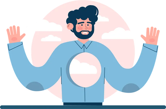 Sad man standing with open hands  Illustration