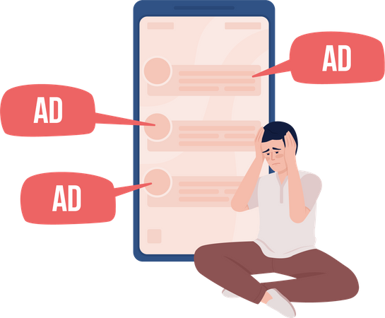 Sad man tired of annoying ads  Illustration