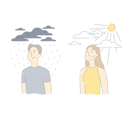 Sad man under raining clouds  Illustration