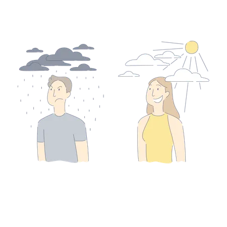 Sad man under raining clouds  Illustration