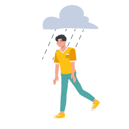 Sad man walking under the rain Illustration