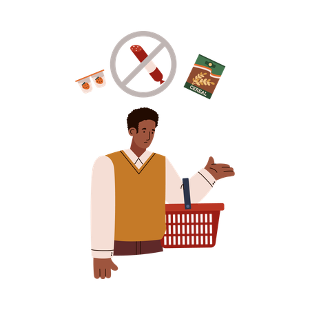 Sad man with empty shopping basket  Illustration