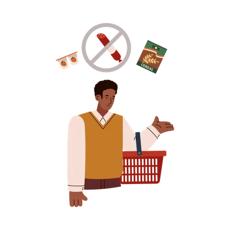 Sad man with empty shopping basket  Illustration