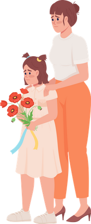 Sad mother and girl giving condolence  Illustration