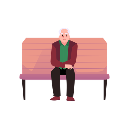 Sad old lonely man sitting on bench  Illustration