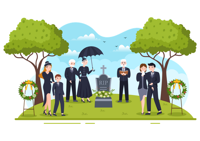 Sad people at Funeral Ceremony  Illustration