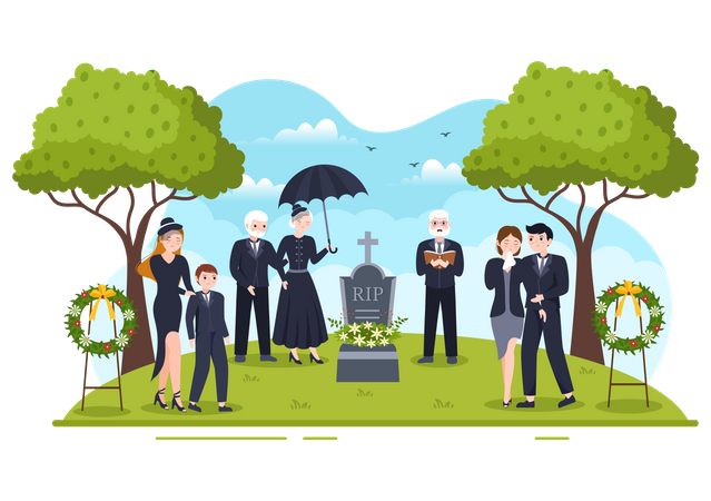 Sad people at Funeral Ceremony  Illustration