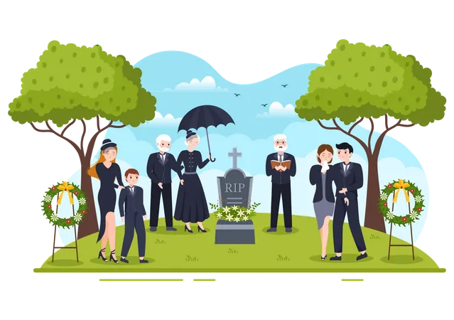 Sad people at Funeral Ceremony  Illustration