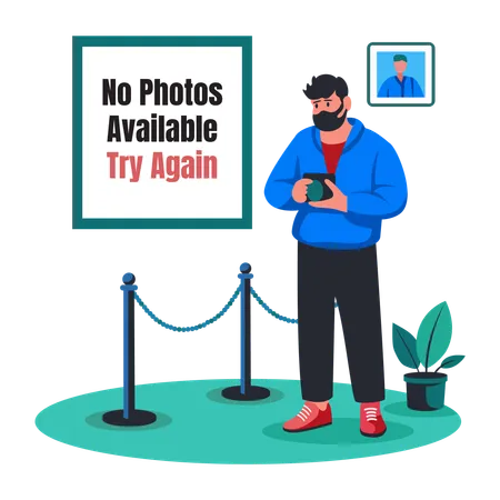 Sad photographer with no photo available try again  Illustration