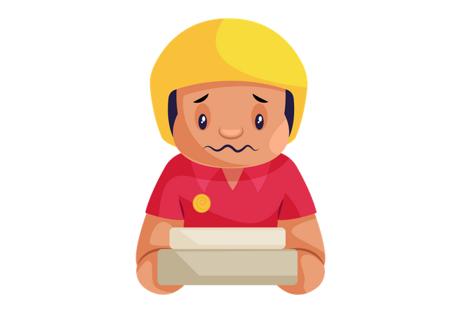 Sad Pizza Delivery Man with pizza box  Illustration