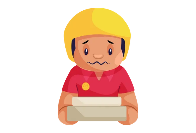 Sad Pizza Delivery Man with pizza box  Illustration