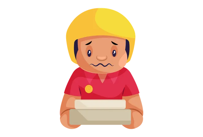 Sad Pizza Delivery Man with pizza box Illustration