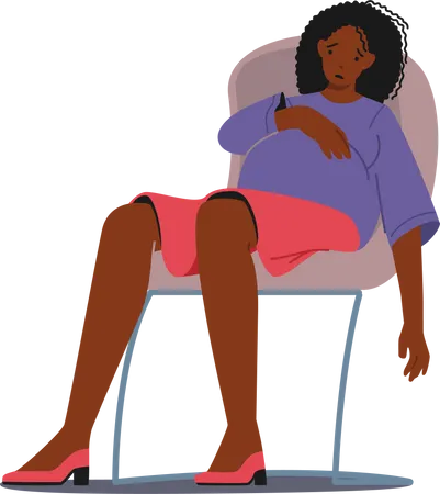 Sad Pregnant Female with Big Belly Sitting on Chair with Upset Face Illustration