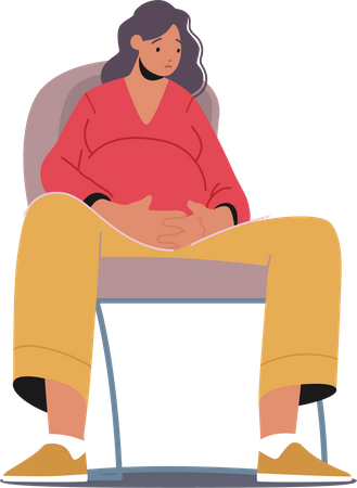 Sad Pregnant Lady with Big Belly Sitting on Chair with Upset Face  Illustration