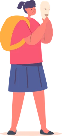 Sad Schoolgirl with Cheerful Mask Illustration