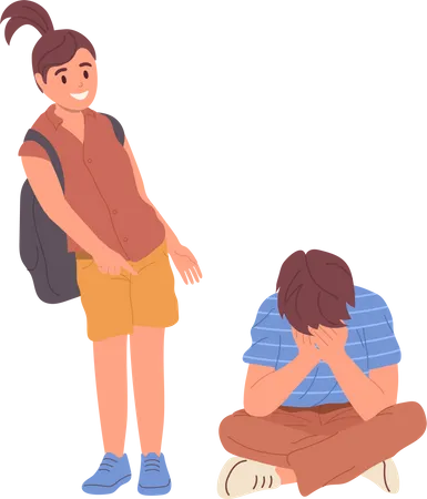 Sad stressed little school boy feeling bullied from girl friend or classmate Illustration
