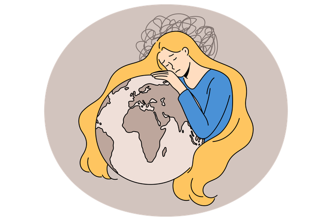 Sad Ukrainian woman hug planet earth  Illustration