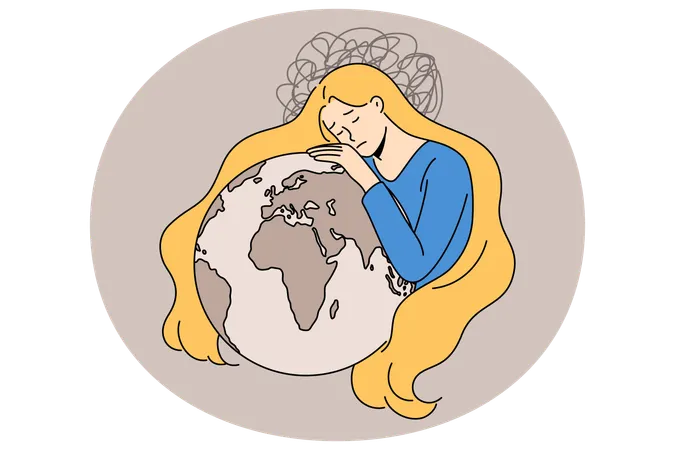 Sad Ukrainian woman hug planet earth  Illustration