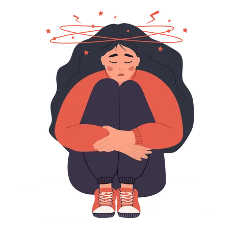 Sad woman feeling dizziness due to anemia Illustration