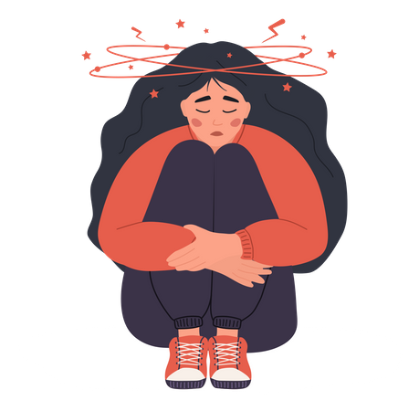 Sad woman feeling dizziness due to anemia  Illustration