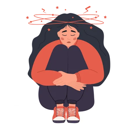 Sad woman feeling dizziness due to anemia  Illustration