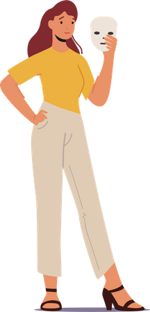 Sad woman hide face behind mask  Illustration